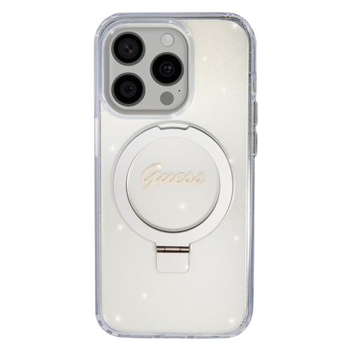 Coque Magsafe Pour Iphone 15 Pro Paillette En Silicone Bords Surélevés Guess Argent