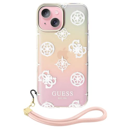 Coque Pour Iphone 15 Bords Surélevés Et Dragonne Intégrée Guess Multicolore