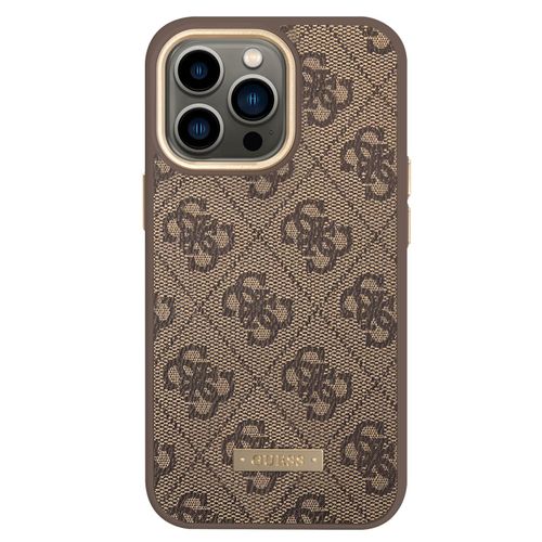 Coque Magsafe Pour Iphone 13 Pro Metal Plate Élégante Guess Marron