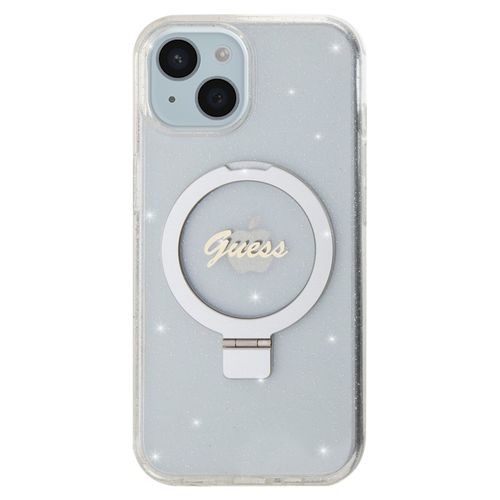 Coque Magsafe Pour Iphone 15 Paillette En Silicone Bords Surélevés Guess Argent