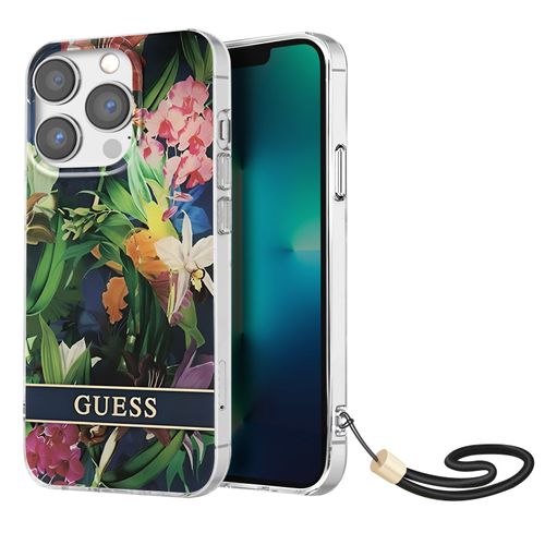Coque Pour Iphone 13 Pro Avec Dragonne Design Floral Tropical Guess Multicolore