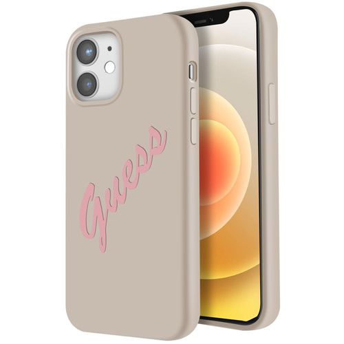 Coque Pour Iphone 12 Et 12 Pro Silicone Vintage Soft Touch Guess Beige