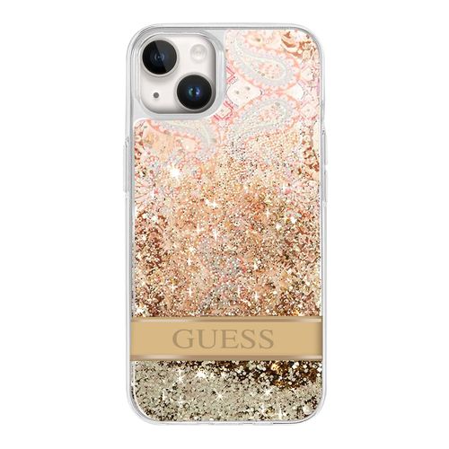 Coque Pour Iphone 14 Plus Motif Floral Et Paillettes Flottantes Guess Transparent