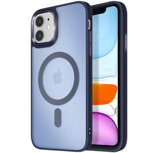 Coque Magsafe Pour Iphone 11 Dos Mat Givré Contour Bleu Nuit
