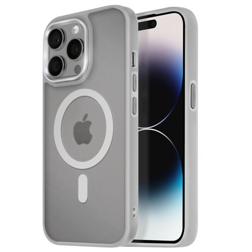 Coque Magsafe Pour Iphone 14 Pro Max Dos Mat Givré Contour Gris