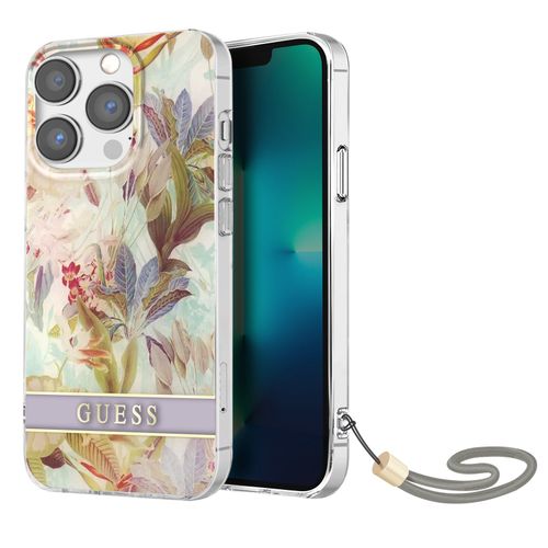 Coque Pour Iphone 13 Pro Avec Dragonne Design Floral Pastel Guess Multicolore