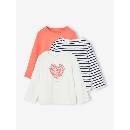 Lot De 3 T-Shirts Fantaisie Fille Manches Longues Corail