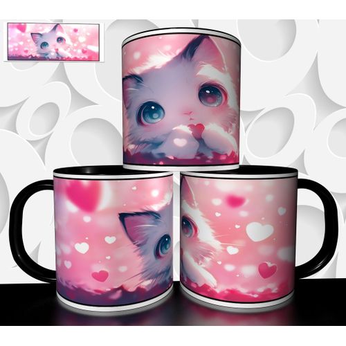 Mug Tasse À Café - Chaton Rose Amoureux St Valentin 3314