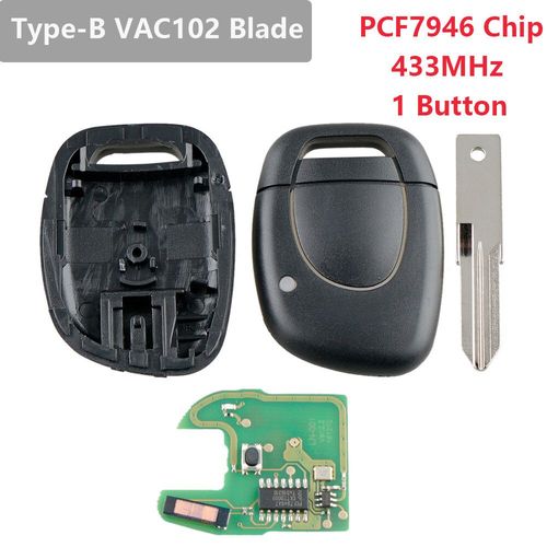 Coque De Clé De Voiture À Distance Durable Avec Lame Ne72,1 Bouton,46/7946 Et Batterie,Adaptée Pour Renault - Type-B Vac102 Blade