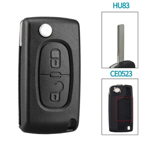 Coque De Clé De Voiture À 3 Boutons Pour 207,208,307,308,408,Partner,Pliable,Lame Hu83 Ce0536- 2bt Hu83 Ce0523-For Citroen
