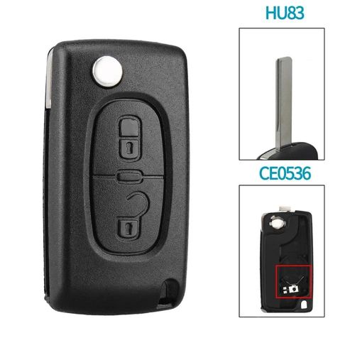 Coque De Clé De Voiture À 3 Boutons Pour 207,208,307,308,408,Partner,Pliable,Lame Hu83 Ce0536- 2bt Hu83 Ce0536-For Citroen