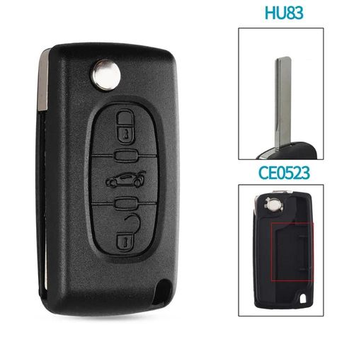 Coque De Clé De Voiture À 3 Boutons Pour 207,208,307,308,408,Partner,Pliable,Lame Hu83 Ce0536- 3bt Hu83 Ce0523-For Citroen