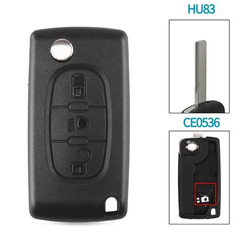 Coque De Clé De Voiture À 3 Boutons Pour 207,208,307,308,408,Partner,Pliable,Lame Hu83 Ce0536- Light Hu83 Ce0536-For Citroen
