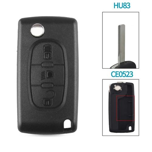 Coque De Clé De Voiture À 3 Boutons Pour 207,208,307,308,408,Partner,Pliable,Lame Hu83 Ce0536- Light Hu83 Ce0523-For Citroen