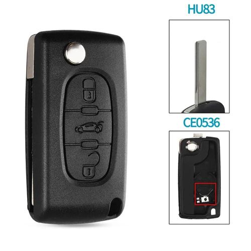 Coque De Clé De Voiture À 3 Boutons Pour 207,208,307,308,408,Partner,Pliable,Lame Hu83 Ce0536- 3bt Hu83 Ce0536-For Citroen
