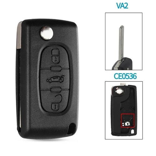Coque De Clé De Voiture À 3 Boutons Pour 207,208,307,308,408,Partner,Pliable,Lame Hu83 Ce0536- 3bt Va2 Ce0536-For Citroen