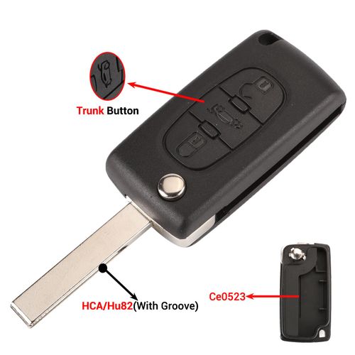 Coque De Clé De Voiture À Clapet,2/3 Boutons,Pour 207 307 308 407 607 Partner,Citroën C2 C3 C4 - 3b Trunk Hca Ce0523-For Citroen
