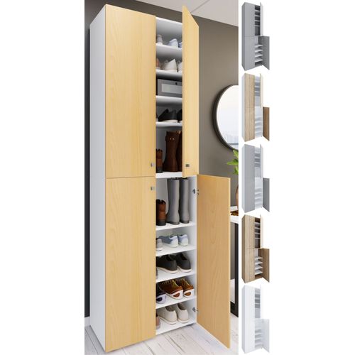 Vcm Xl Bois Grande Armoire À Chaussures Étagère À Chaussures Grande Botte Meuble D'entrée Lona 10 Compartiments Portes Battantes