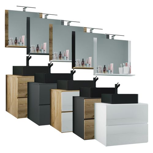 Vcm Ensemble De Meubles De Salle De Bains 3-Pièces Lavabo Lendas Bl Largeur 60 Cm M Tiroir
