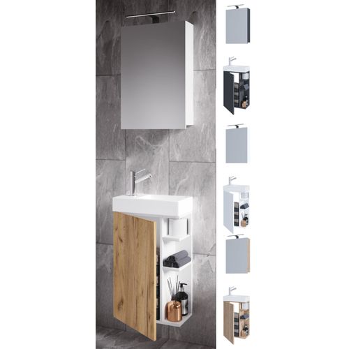 Vcm 3-Pièces Ensemble De Meubles De Salle De Bains Wc Invités Salle De Bains Lavabo Petit Étroit Lumia Armoire De Toilette