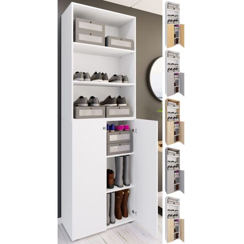 Vcm Xl Bois Grande Armoire À Chaussures Étagère À Chaussures Grande Botte Meuble D'entrée Lona 6 Compartiments
