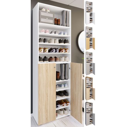 Vcm Xl Bois Grande Armoire À Chaussures Étagère À Chaussures Grande Botte Meuble D'entrée Lona 10 Compartiments