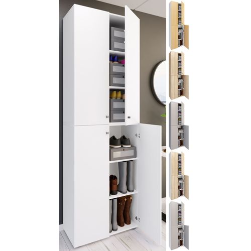 Vcm Xl Bois Grande Armoire À Chaussures Étagère À Chaussures Grande Botte Meuble D'entrée Lona 6 Compartiments Portes Battantes