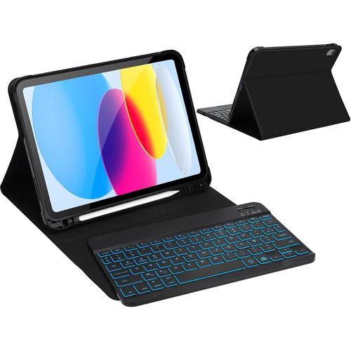Clavier iPad 10ème Génération 2022 10.9 Pouces, Clavier AZERTY sans Fil Bluetooth Rétroéclairage 7 Couleurs pour iPad 10eme Génération 2022 avec Fonction de Ranger Le Stylet, Noir