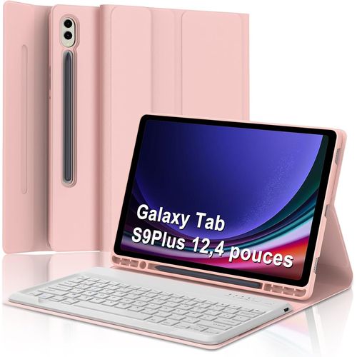 Étui Clavier Pour Samsung Galaxy Tab S10+ Plus(2024)/S9 Fe+/S9+ Plus 12.4"", Azerty Français Clavier Rétro-Éclairé Magnétique Détachable Bluetooth Pour Samsung Tab S9+ Plus 12.4"" 2023,Or Rose