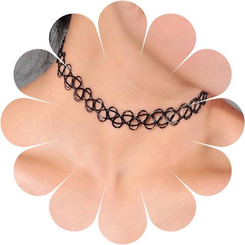 Boho Tattoo Cou Collier Court Noir Stretch Henné Collier Chaîne Gothique Punk Collier Ans 90 Collier Bijoux Pour Femmes Et Filles, 1 Unità (Confezione Da 1), Plastique[Q4961]