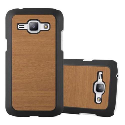 Cadorabo Housse Compatible Avec Samsung Galaxy J1 2015 En Woody Brun - Hard Case Étui De Protection En Bois Contre Les Rayures Et Les Chocs