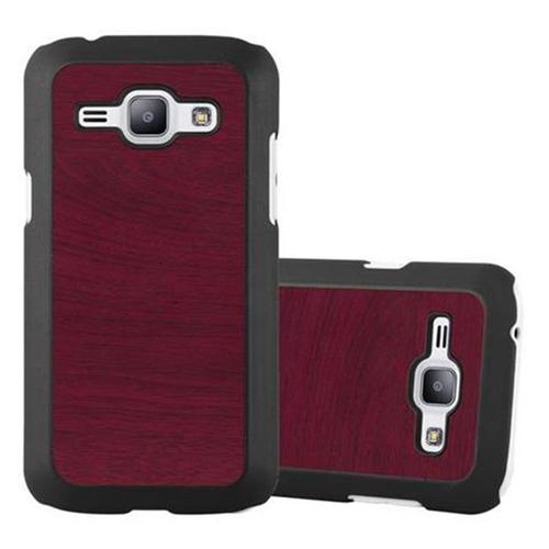 Cadorabo Housse Compatible Avec Samsung Galaxy J1 2015 En Woody Rouge - Hard Case Étui De Protection En Bois Contre Les Rayures Et Les Chocs