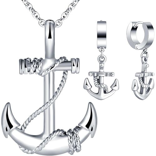Bijoux Parures De Colliers Et Boucles D'oreilles En Acier Inoxydable Pour Hommes Garçons Fashion Pendentif Ancre Et Bagues D'oreilles Créoles D'ancre Pour Adolescents[Q5660]