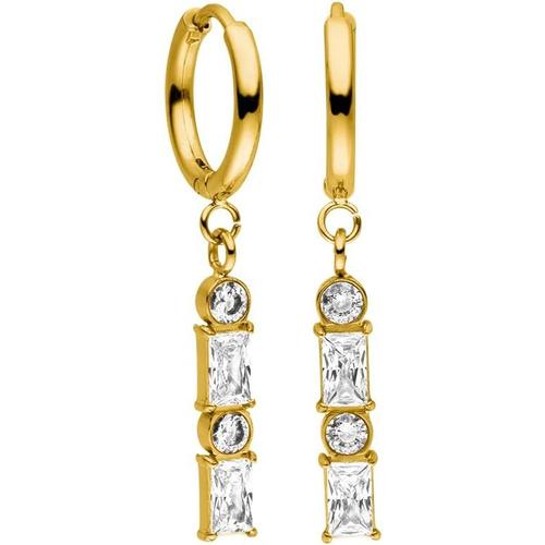 Boucles D'oreilles Powder (Or, Argent), Boucles Doreilles Femme Fantaisie En Acier Inoxydable, Résistantes À Leau Avec Pierres Précieuses, 14 Mm De Diamètre (Or)[Q5556]