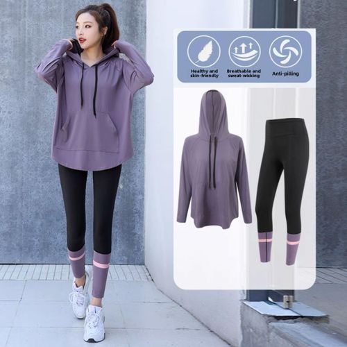 Tenue De Yoga Pour Femmes Ensemble Haut De Gamme 2024 Nouvelle Collection Automne Professionnelle Vêtements De Sport Deux Pièces Couleur Violet Lin#920 Taille M 80-105 Kg