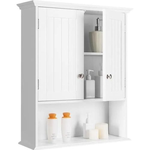Costway Meuble De Salle De Bain Armoire Murale Avec 2 Portes Étagères Réglables Armoire À Pharmacie De Rangement 60x19x71cm Blanc