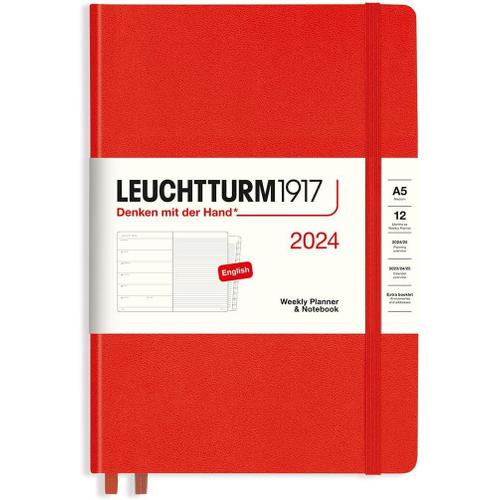 Agenda Semainier Et Bloc-Notes 2024, 12 Mois, Format Moyen (A5), Rouge Renard, En Anglais.[F139]