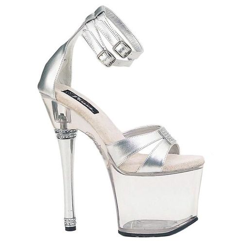 Sandales Sexy Plateformes À Bride Haut Talons 18cm Vinyle Argent Strass Pleaser Fr40 Us9