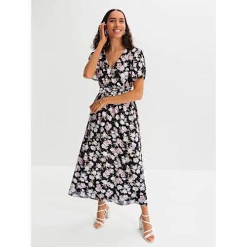 Robe À Fleurs Coupe Affinante - - Noir-Blanc À Motifs