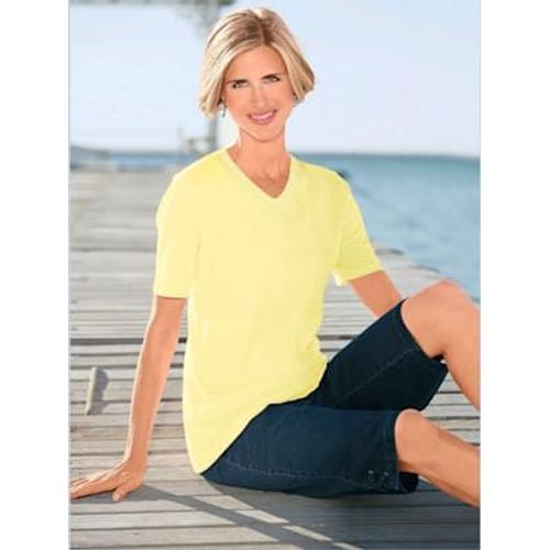 T-Shirt Femme Simple Confortable Col V - - Jaune Vanille