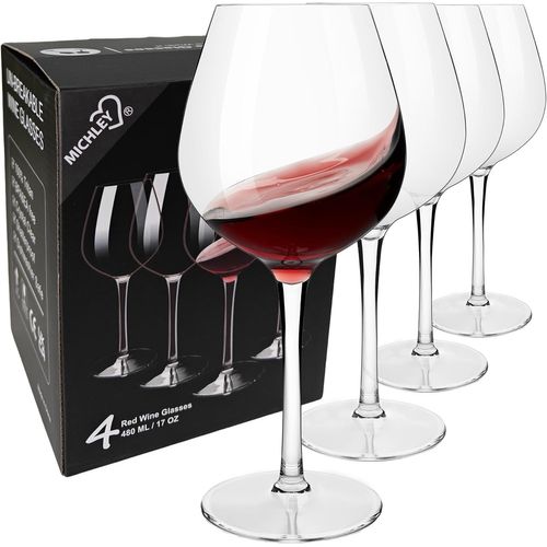 Incassable Verres À Vin Rouge De Bordeau 480ml, Tritan-Plastique Grand Verres À Vins Pour Mariage Et Fête, Lave-Vaisselle Garanti, Lot De 4