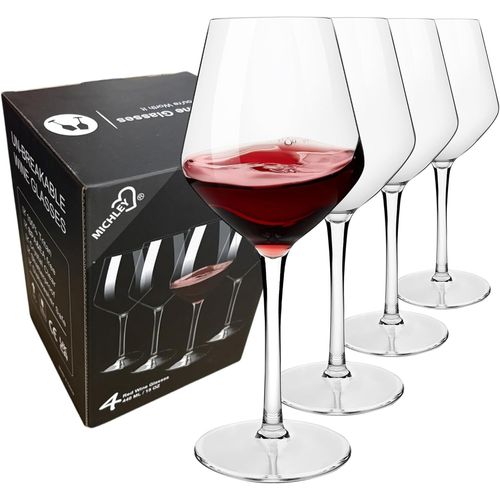 Incassable Verres À Vin Rouge De Bordeaux 425ml, Tritan-Plastique Grand Verres À Vins Pour Mariage Et Fête, Lave-Vaisselle Garanti, Lot De 4