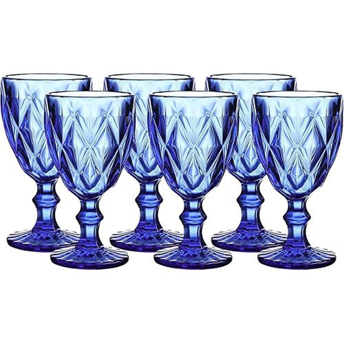 Set De 6 Verres Mosaïque Finition Vintage, Vaisselle Et Arts De La Table, Verre Cobalt Bleu, Idéal Pour Toutes Les Occasions, Design Élégant - 280 Ml
