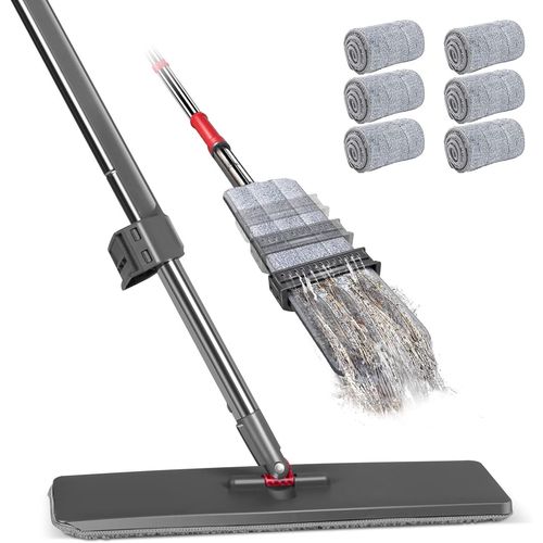 Balai Serpillère avec Essorage,Serpillere Balai Microfibre pour Sol avec 6 Tampons s,Balai Plat pour la Maison,Le Bois Dur,Le Stratifié,Le Bois,la Céramique.[W516]