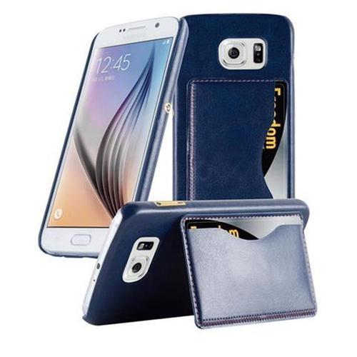 Cadorabo Housse Compatible Avec Samsung Galaxy S6 En Bleu - Hard Case Étui De Protection Avec Revêtement En Similicuir, Fonction De Support Et Compartiment Pour Carte