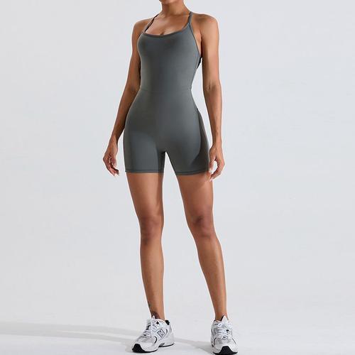 Maillot De Yoga Femme Nouveau Modèle Croisé Dos Nu En Gros Slimming Fitness Sportswear Avec Fesses Ascenseur Couleur Vert Gris Taille S