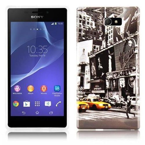 Cadorabo Housse Compatible Avec Sony Xperia M2 / M2 Aqua Avec Impression New York Cab - Hard Case Étui De Protection Au Design Tendance