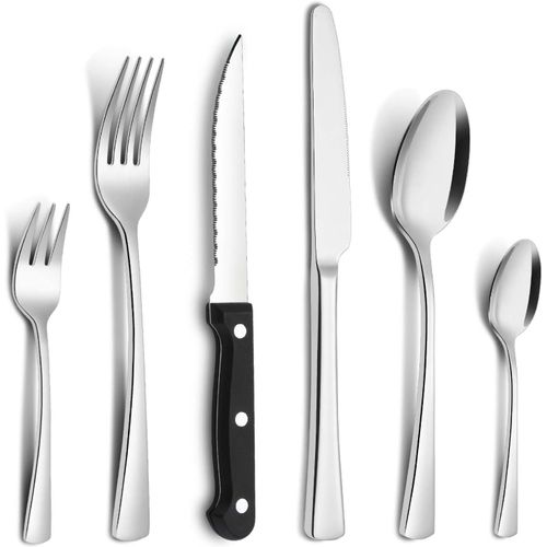 Set De Couverts Pour 6 Personnes, 36 Pièces En Acier Inoxydable Avec Couteau À Steak, Set De Couverts Avec Couteau/Fourchette/Cuillère, Couverts Pour Maison, Fête, Restaurant