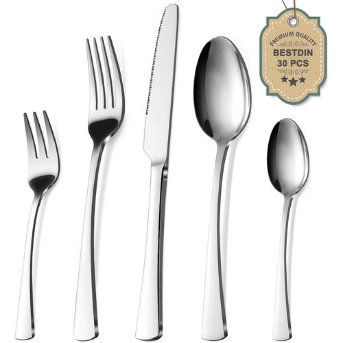 Set De Couverts 6 Personnes, 30 Pièces Set De Couverts Avec Couteau Fourchette Cuillère, Couverts De Table En Acier Inoxydable De Haute Qualité, Va Au Lave-Vaisselle.