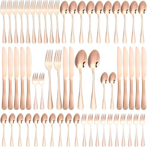 Couverts De Table 12 Personnes, Ménagère 60 Pièces Couverts Dorés, Polis Et Lavables Au Lave-Vaisselle, Couverts De Table Doré, Avec Couteaux/Fourchettes/Cuillères, Pour Maison, Fête, Restaurant